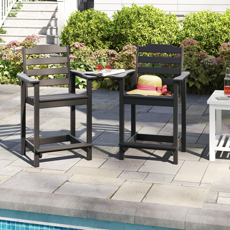 2-piece Outdoor Tall Adirondack Chair With Connecting Tray, Black