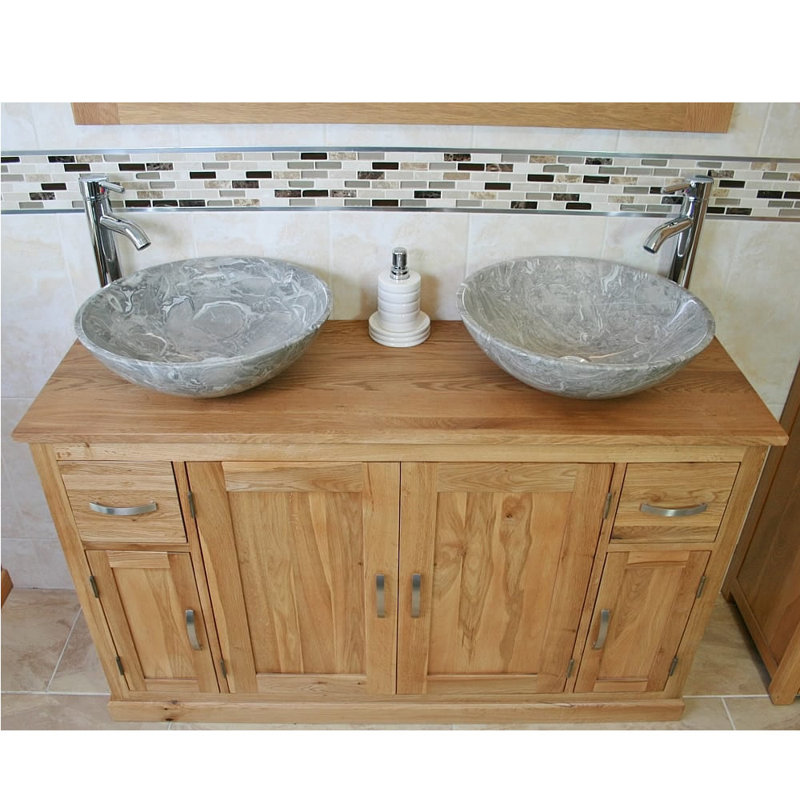 Eason 1230 mm Freestanding Double Vanity with Vessel Basin, Grey Marble Basins