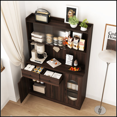 Tall Kitchen Pantry Storage Cabinet with Reeded Doors, Microwave Stand, and Large Capacity Shelves for Organized and Stylish Kitchens
