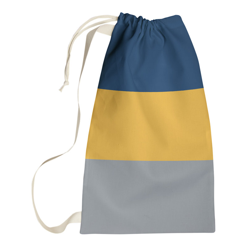 Fabric Laundry Bag with Handles, 29" H x 18" W x 1.5" D, Navy Blue/Gold/Silver