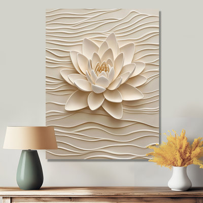 Beige Water Lily Serenity - Lilies Metal Wall Decor, Traditional Metal Print