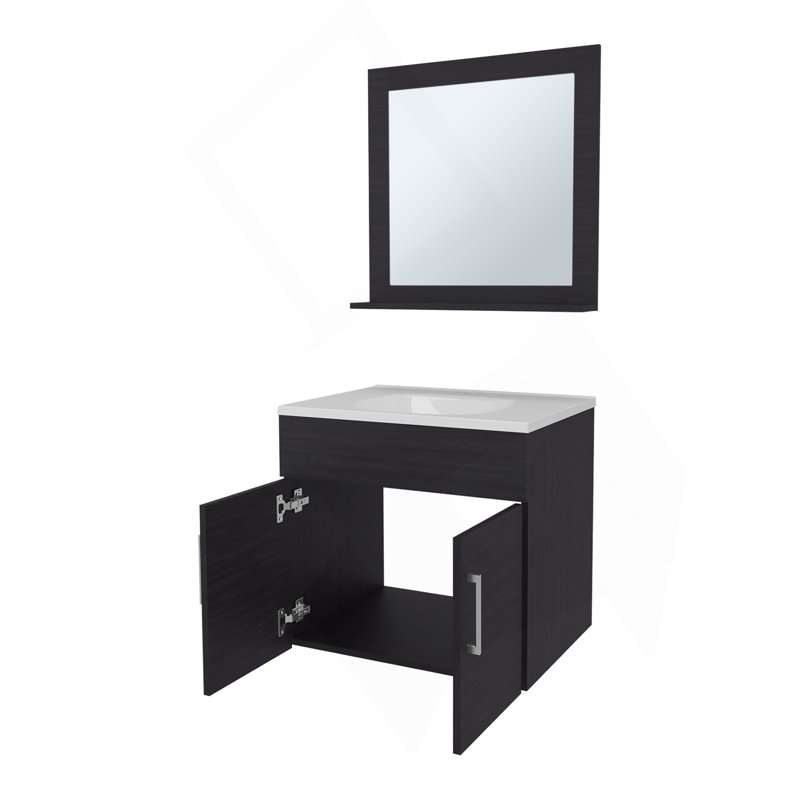 Wengue 2-Door Floating Bathroom Vanity Set With Sink And Mirror, Wenge