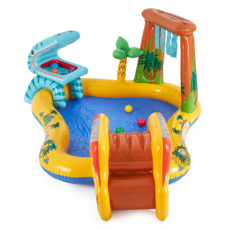 Intex: Dinosaur Inflatable Play Center - Kids Waterslide Playground, Built-In Water Spraying Palm Tree & Waterfall, 8ft 2in x 6ft 3in x 3ft 7in, Suitable For Children Ages 2+
