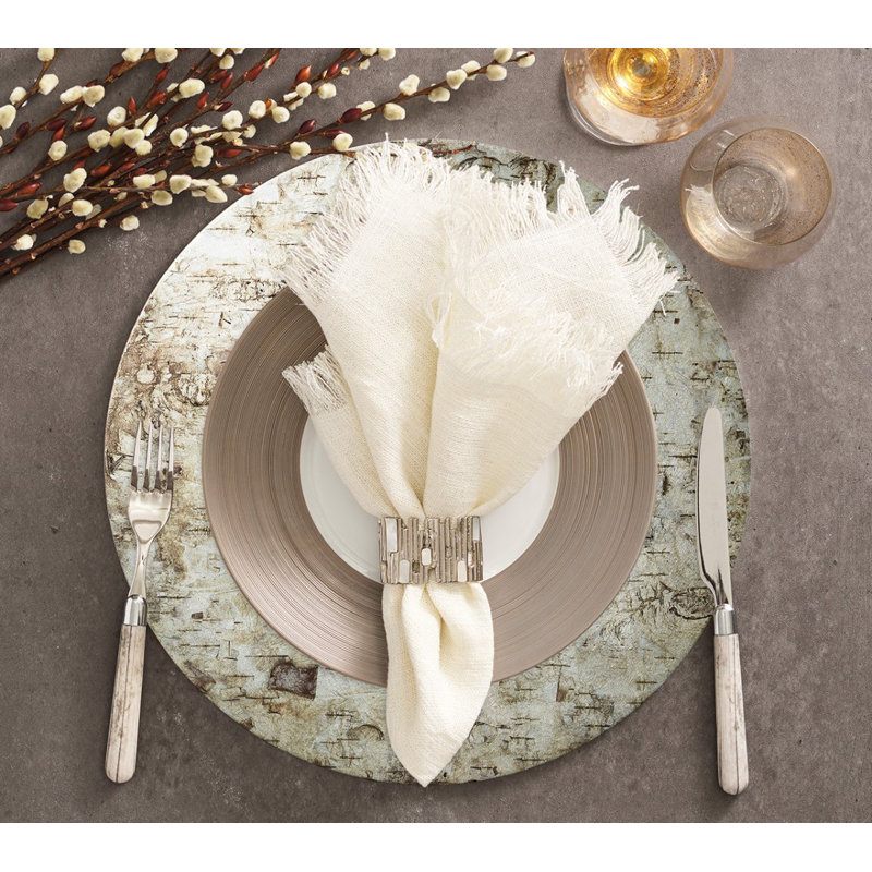 Fringe Linen Napkin, White/Silver