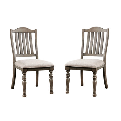 Antique Gray Dining Chairs, 2Pcs, Solid Wood Construction With Fabric Seat And Curved , Transitional Style 2Pcs Finish, Cushion Turned Legs