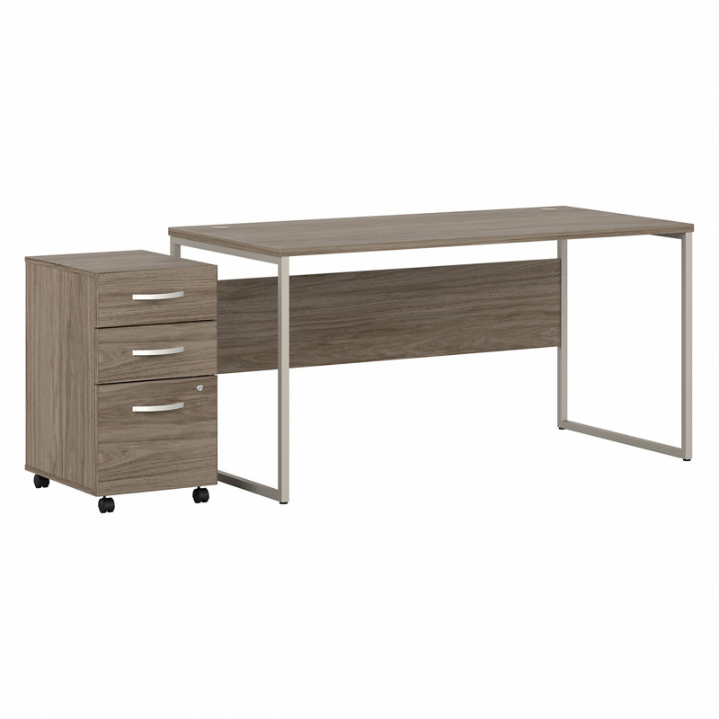 Bureau et piédestal mobile à 3 tiroirs, H 29,91 po x l 59,45 po x P 29,37 po, Marron clair