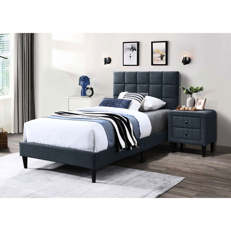 Twin Bed With Adjustable Head - 12 Slat Strong Support, Linen Blend Fabric, Stylish Biscuit Tufting For Bedroom Modern , Soft Blend, Intriguing Tuft