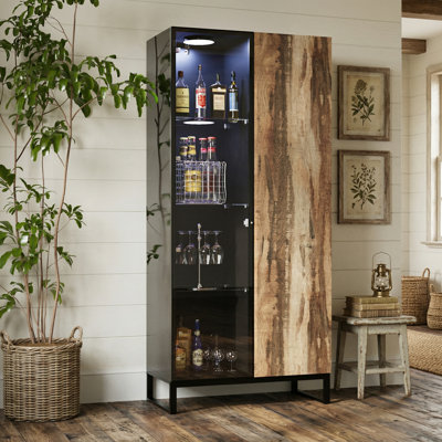 68.8'' H Vertical Bar Cabinet with Glass Door & LED Lights - Push-Open