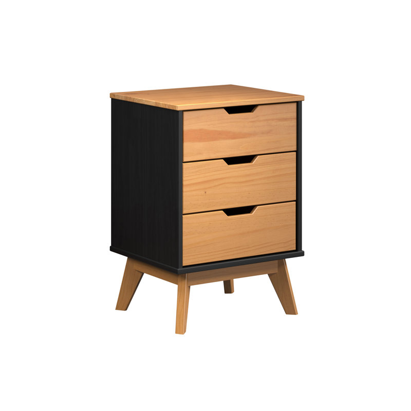 SOLID WOOD NIGHTSTAND BLACK & NATURAL HONEY - SCANDIK COLLECTION