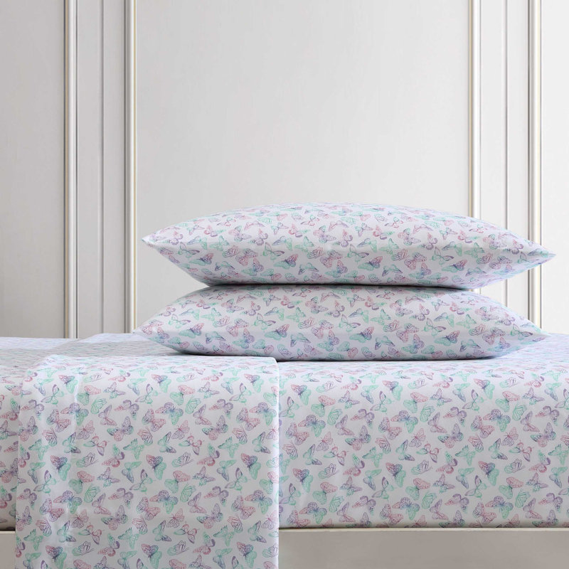 Betsey Johnson Printed Novelty Sheet Sets, Queen Sheet Set with 2 Standard Pillowcases, Butterfly Rainbow