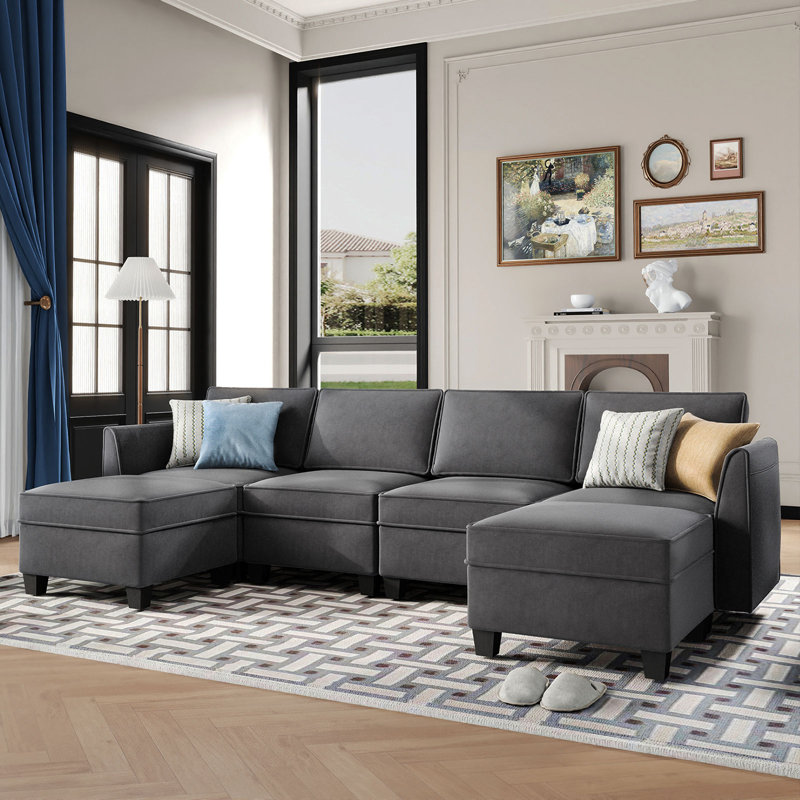 Canapé modulaire 6 pièces rembourré, Velours gris foncé