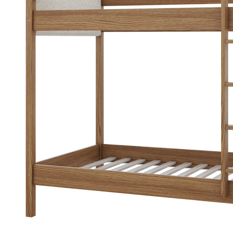Twin-Over-Twin Bunk Bed Featuring  Fabric Headboard And Footboard Ladder