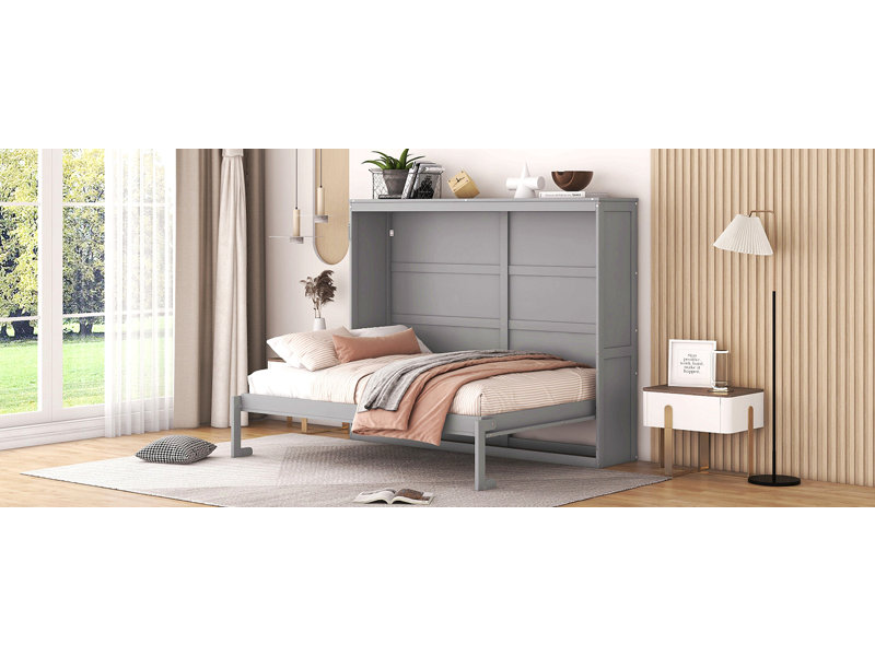 Lit escamotable mural Murphy pour chambre d'amis, Gris, Lit double