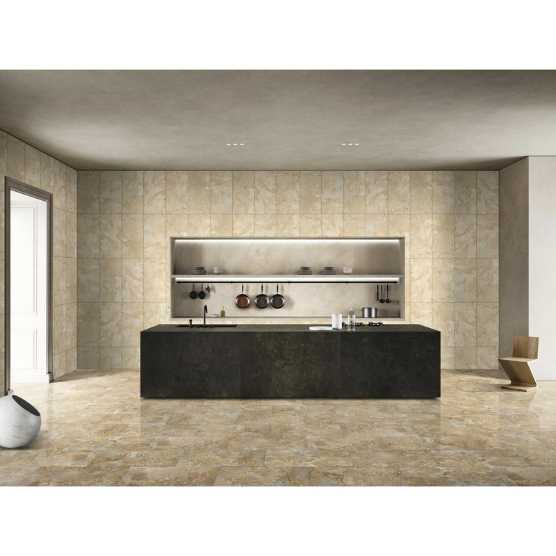 Carreau de marbre poli beige et jaune doré, 12 x 24, pour une maison moderne et un intérieur sophistiqué