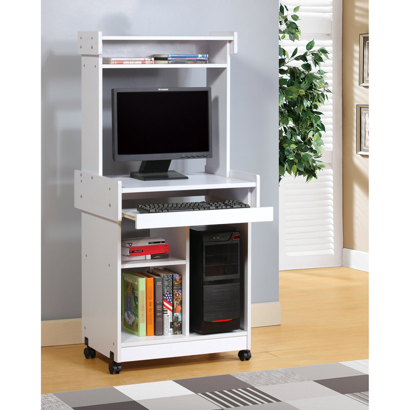 Chariot à micro-ondes blanc pour station de café et ordinateur, avec roulettes verrouillables