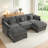 111.8" Modular Sectional Sofa, 3-Seat L Shaped Couch with 2 Reversible Ottomans-522955897
