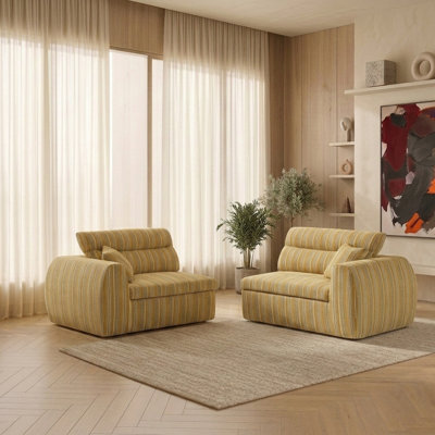 Canapé rayé à 3 places, canapé à accoudoirs modernes à assise profonde pour le salon, canapé rembourré en tissu confortable, assemblage facile