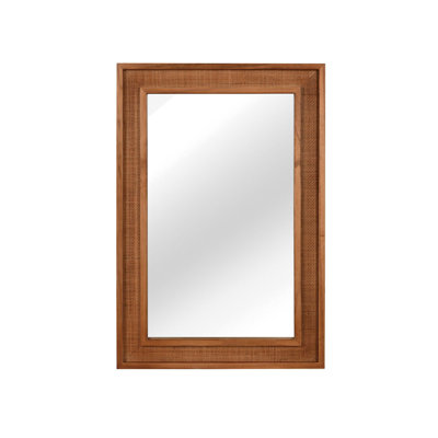 Rectangle Wood Frame Decorative Mirror with Natural Rattan Wrap, Premium Tempered Glass, and Versatile Wall-Mount Design for Elegant Space Enhancement.