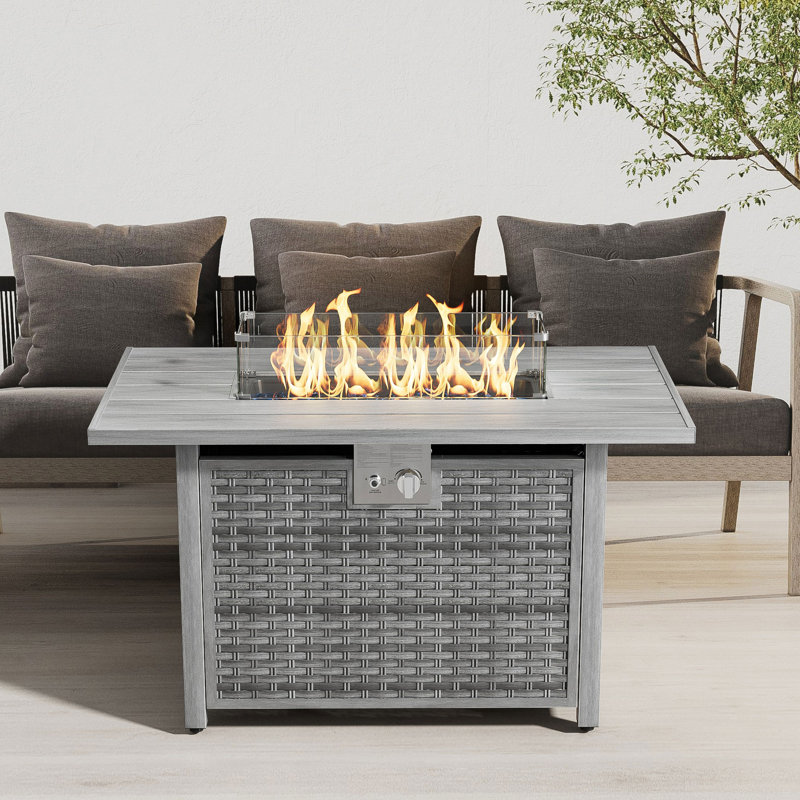 Rectangle Propane Smokeless Fire Pit Table with Hidden Fuel Tank, Light Gray