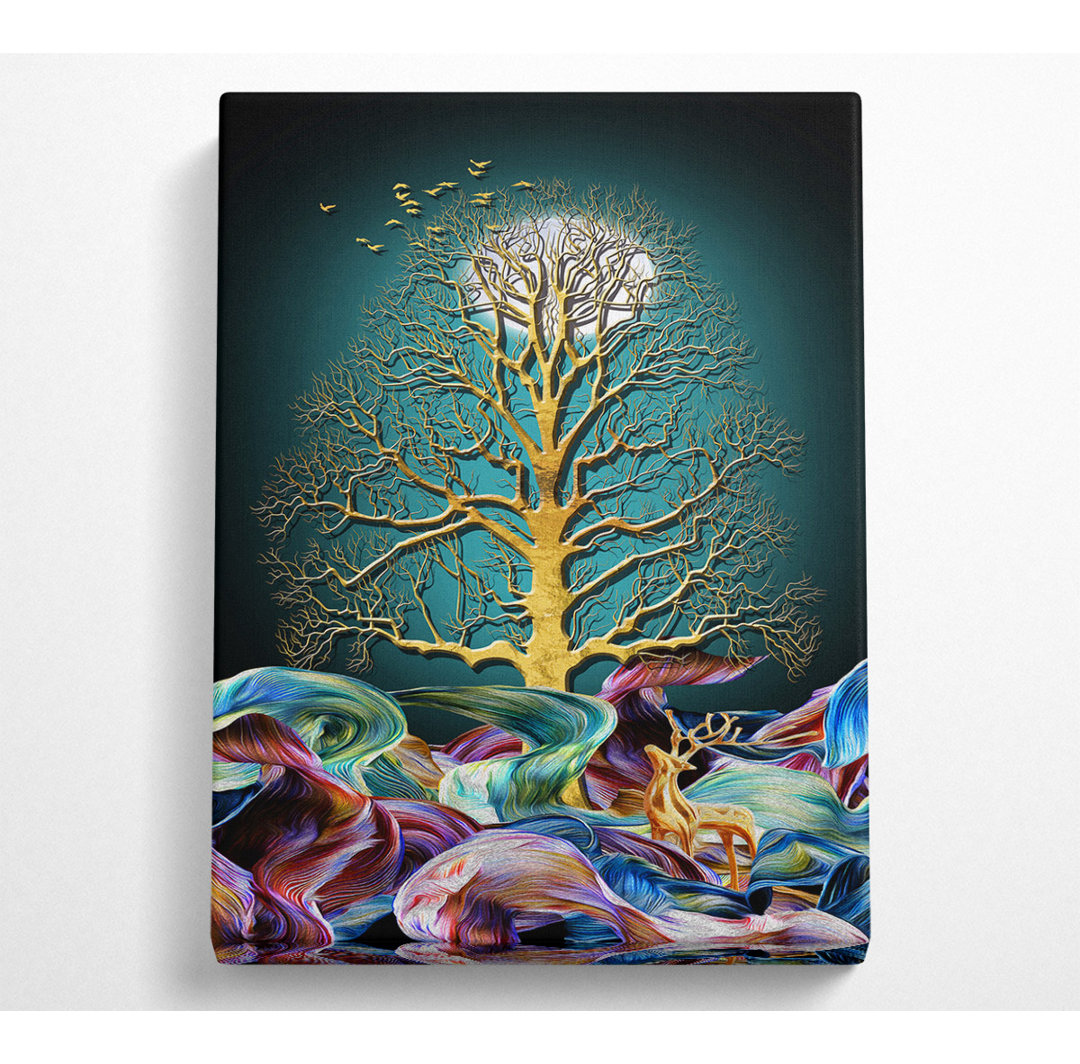 Gold Tree Moonlight Green - Kunstdrucke auf Leinwand ohne Rahmen