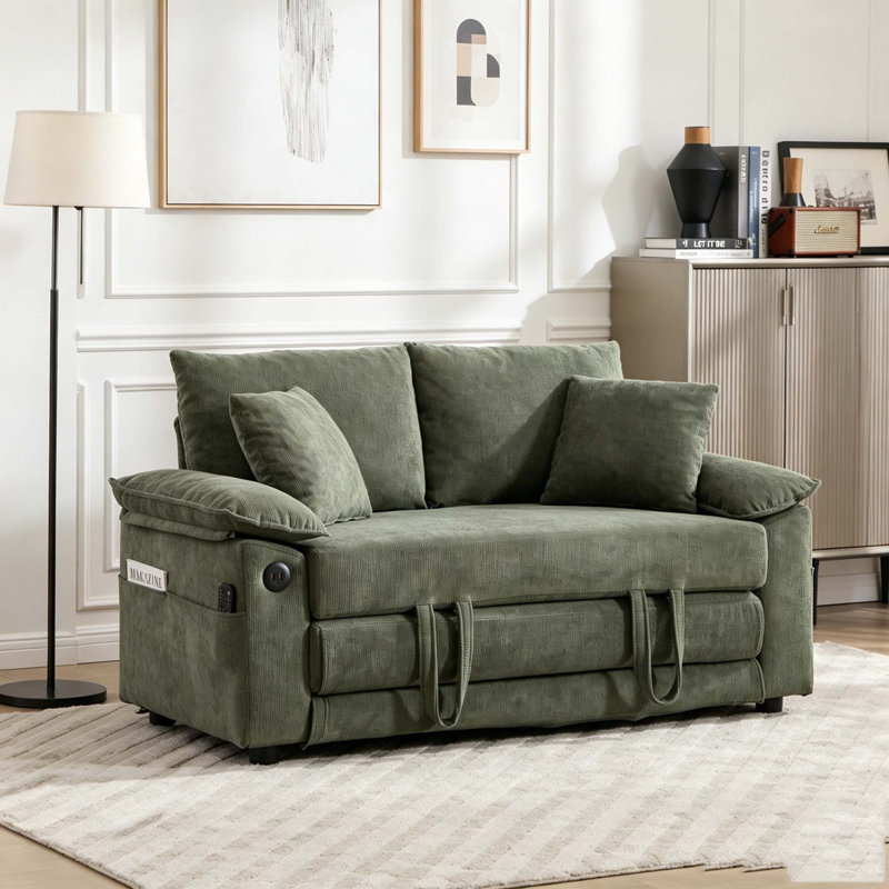 Canapé-lit futon convertible 3-en-1 de 58 pouces avec causeuse pliable avec canapé-lit escamotable, Green