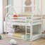 Lit simple superposé simple en blanc, en forme de maison avec - détail de maison basse robuste et pratique, blanc pour une montée facile