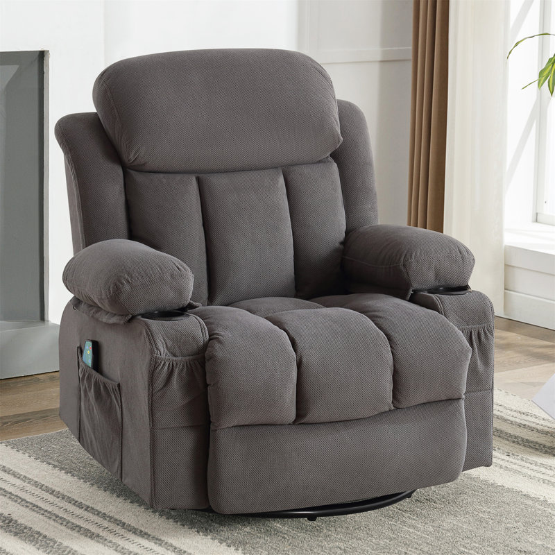 Canapé inclinable et chauffant avec massage Swinging, USB et 2 porte-gobelets dans les poches latérales, Gris