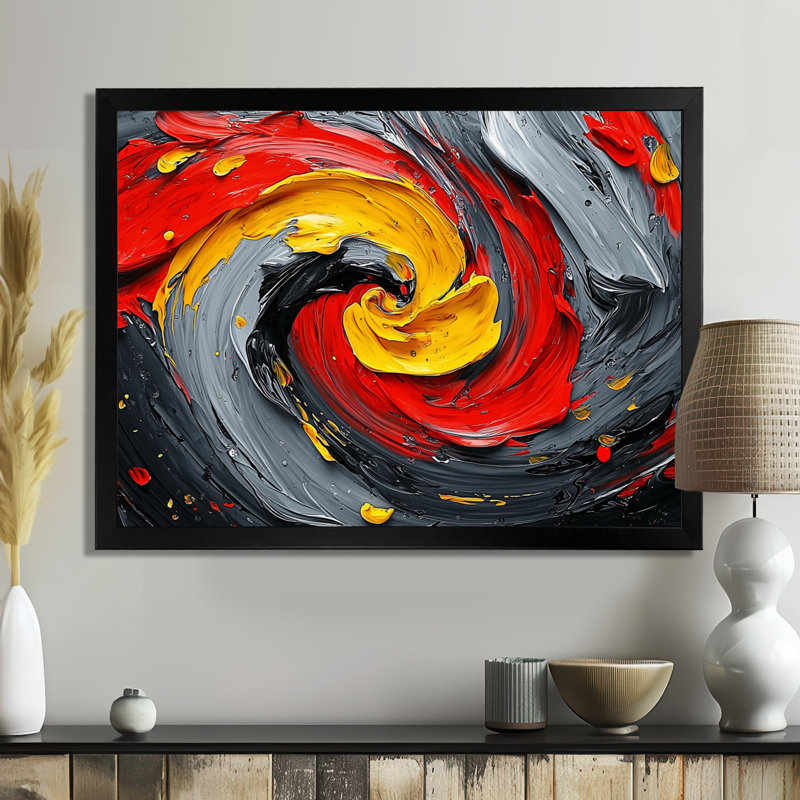 Abstrait volcanique émotif «I» - Art abstrait abstraite, H 30 po x l 40 po, Cadre simple, Noir