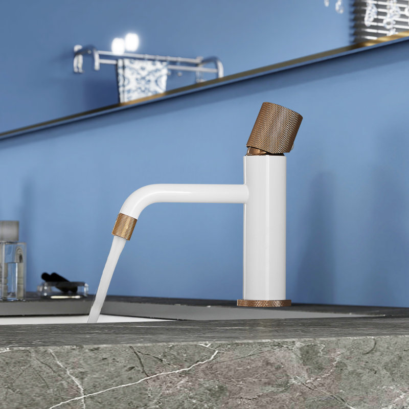 Topcraft Single Handle Modern Bathroom Faucet, Matte White/Gold