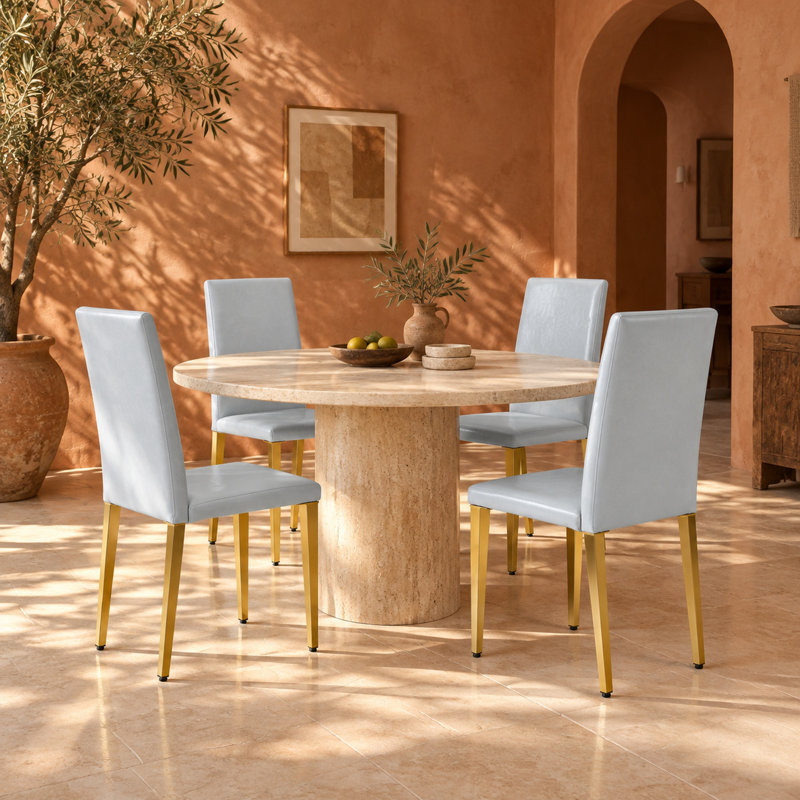 Ensemble de 4 chaises de salle à manger modernes en similicuir, blanc, 4, Light Grey
