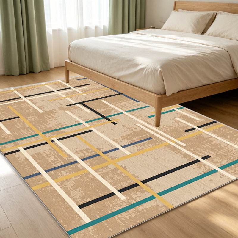 Beige Geometric Grid area rugs for Living Room, Soft and Comfortable, Suitable for all seasons, easy to maintain, machine washable Indoor floor mat, Under Table Farmhouse suitable for Bedroom, Dining Room, Study, Patio, Balcony, Home Decor