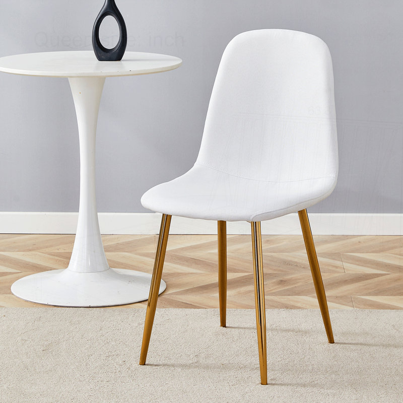 Chaise de salle à manger 4 matériaux à haute résilience avec pieds en métal, Blanc, Doré