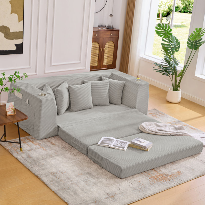 [NEW ARRIVED] [VIDEO PROVIDED] 82.25" Convertible Sofa Bed, Light Gray