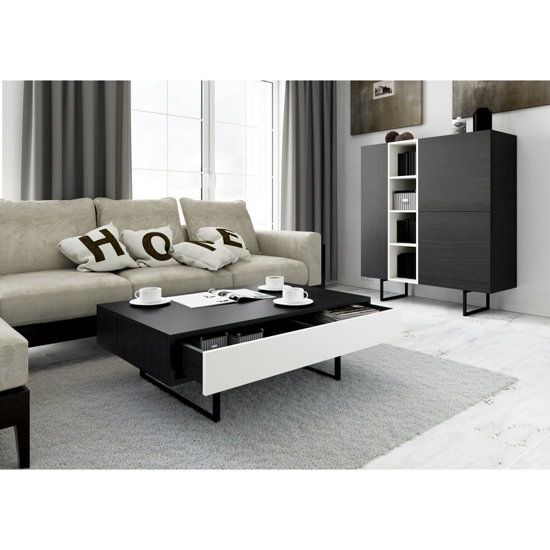 Largo Sled Coffee Table with Storage, Black Oak/White