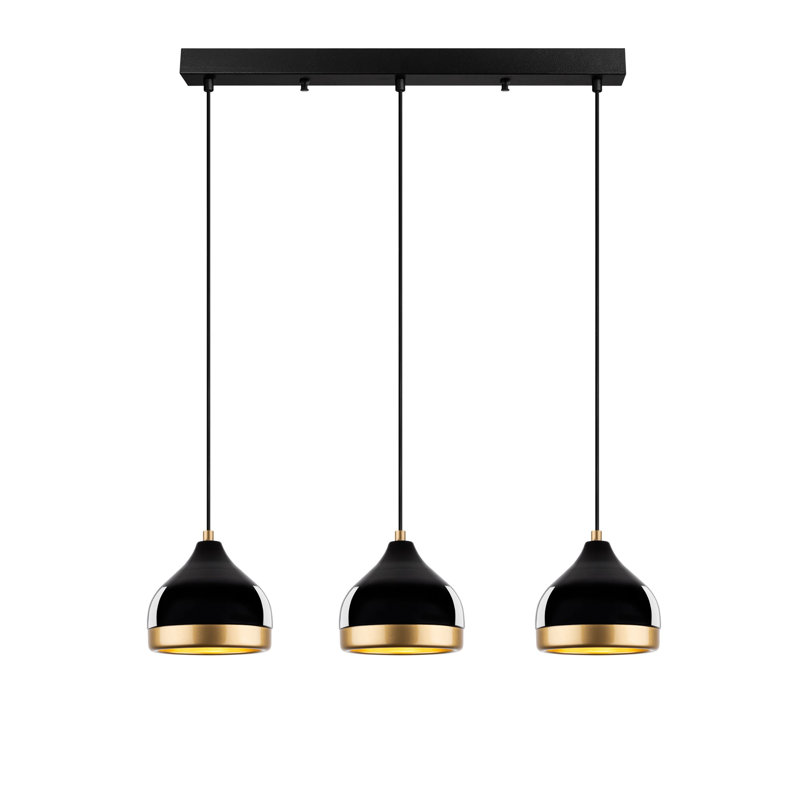 Elegant Black Chandelier Light Fixture, Adjustable Height 25 - 43.7 Inches | Metal Body, Ø6.7 x 6.3 Inches Base Plate | 3 x E27 Sockets (Max 40W Each) | Perfect for Living Room, Dining Room & Entryway Decor