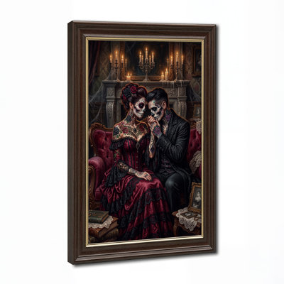 Couple with Sugar Skull Makeup Tattoos in Halloween Canvas Wall Art