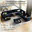 Canapé modulaire en V à 8 places avec console de chargement polyvalente, porte-gobelets et housses lavables, chenille bleu marine-709257678