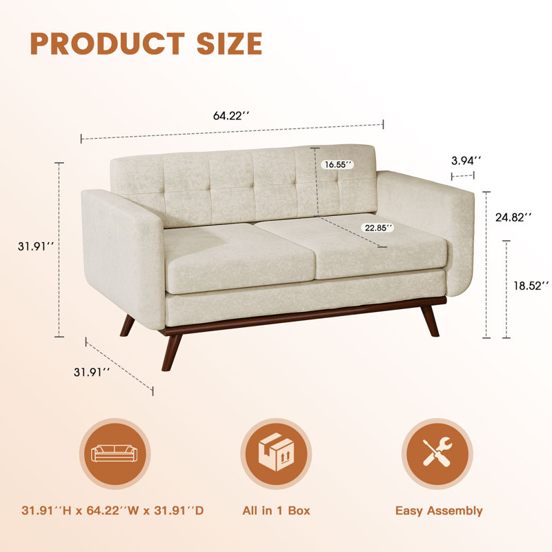 Upholstered Loveseat, White Chenille