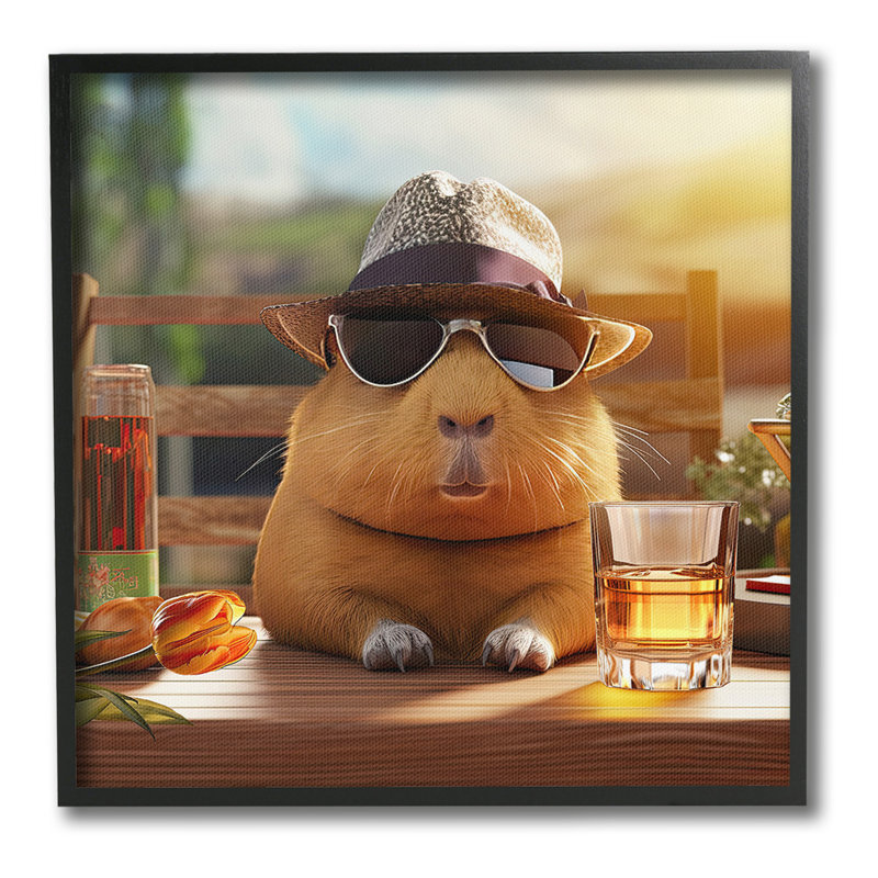 «Capybara & Summer Scenery», art de la giclée encadrée par Jim Baldwin, H 12 po x l 12 po, Estampe numérique Farmhouse