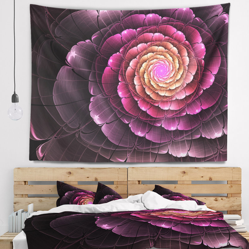 Tapisserie d'art numérique mauve fleur fractale, H 50 po x l 60 po