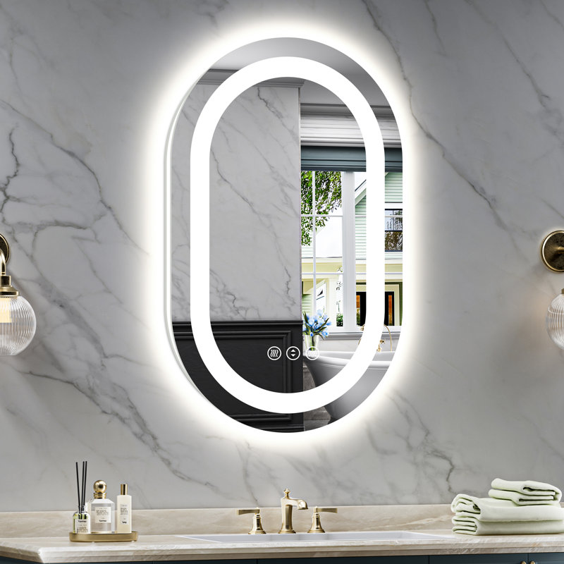 Oval Bathroom LED Mirror with Frontlit & Backlit, Anti Fog Lighted Vanity Mirror with Stepless Dimmable, ETL Listed, IP54 Waterproof, CRI90+, HD Tempered Glass