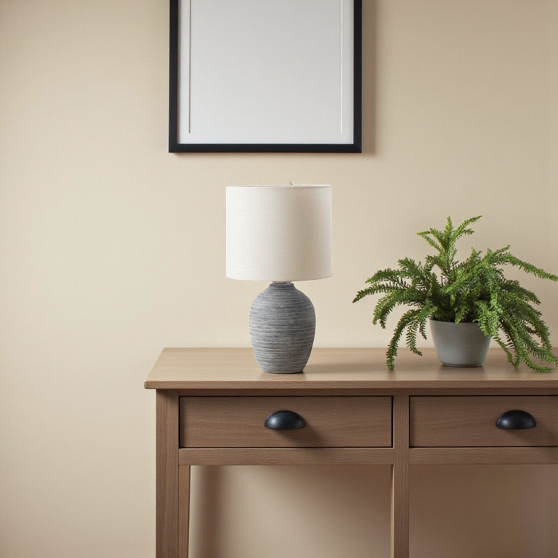 Iseline Standard Metal Ceramic Table Lamp in Grey, 16.25'' H X 9.33'' W X 9.33'' D