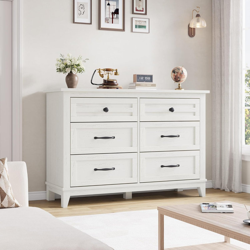 47" Wide 6-Drawer Freestanding Dresser for Bedroom, Ash White