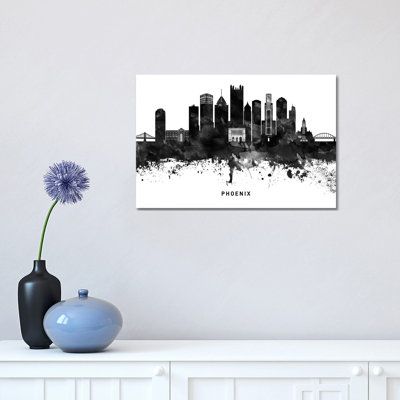 Phoenix Skyline Black & White - Wrapped Canvas Print