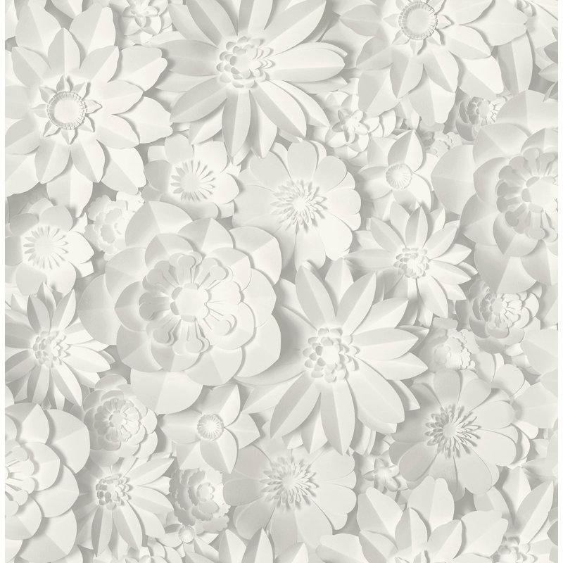 Rouleau de papier peint floral Cale, Blanc