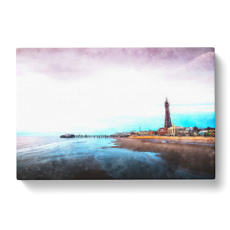 Blackpool Tower & Beach Painting - Wrapped Canvas, 40cm H x 60cm W x 4cm D