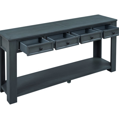 Rectangular Navy Console Table: Solid Wood For Storage Classic Console: With Ample Space