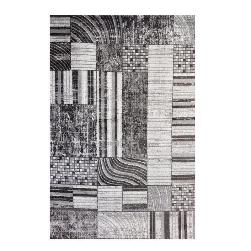 Tapis abstrait gris, brun et beige 4 pi x 6 pi