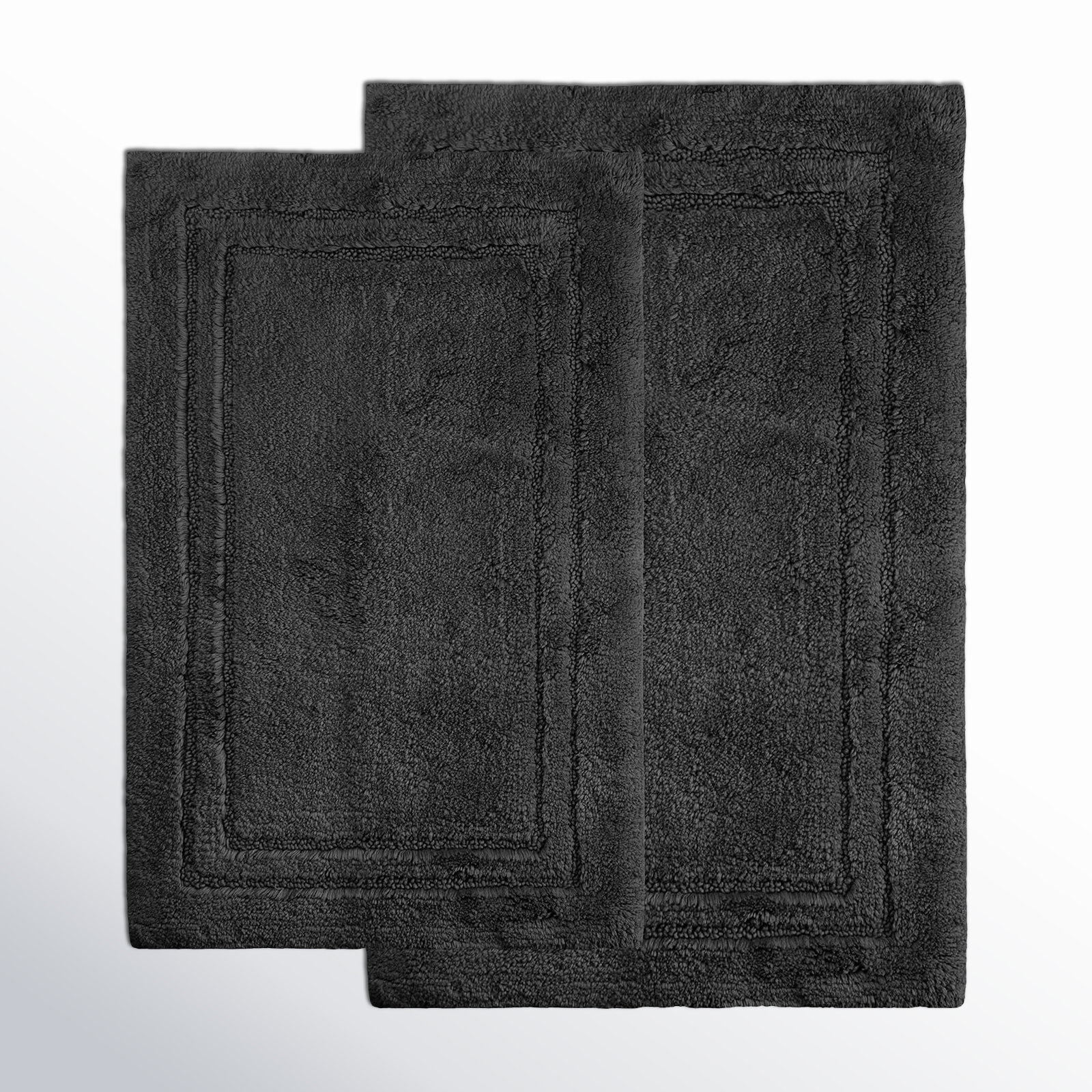 Sandcliff Cotton Non-Skid Machine Washable 2 Piece Bathroom Rug Set, Solid Black