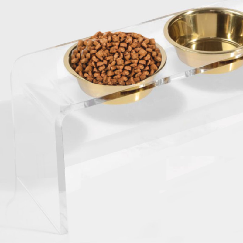 Mangeoire moyenne surélevée avec bols dorés, (3,5 tasses / 28 oz liquides), Gold